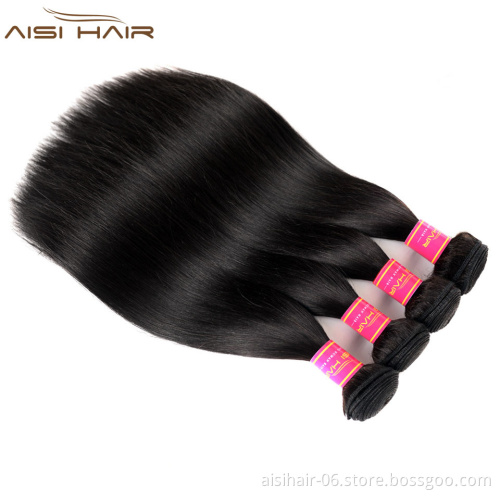 Aisi Hair Top Quality Black Silky Straight Wave Human Hair Brazilian Human Hair Bundles Extension For Black White Women
